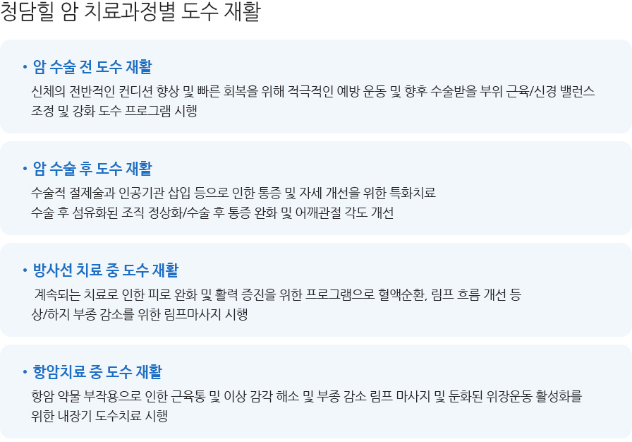 청담힐 암 치료과정별 도수 재활